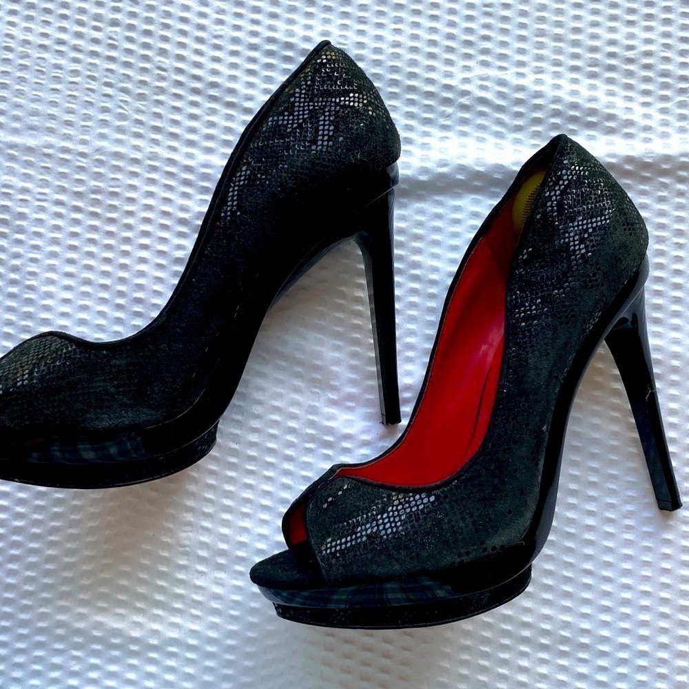 Charles Jourdan Black Vintage Peep Toe Stiletto Heels